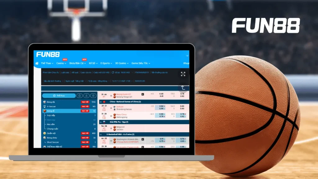 Giao diện tỷ lệ cược bóng rổ tại FUN88