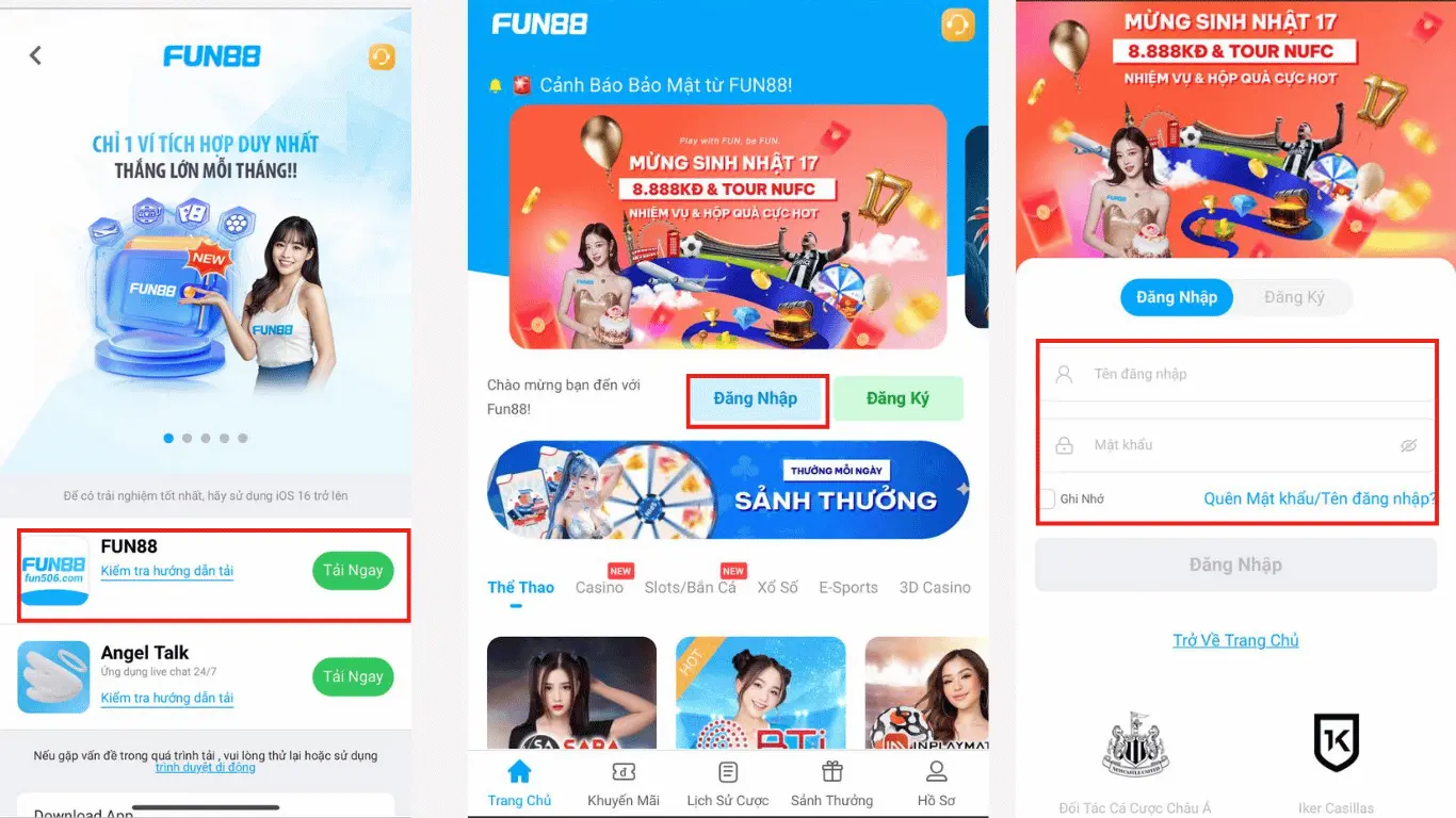 Quy trình tại và đăng nhập FUN88 App
